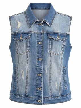 Coco + Carmen Distressed Denim Vest L/XL Stretch Jean Jacket